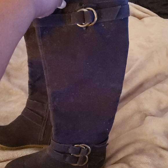 Navy Faux Suede Boots - Picture 4 of 4
